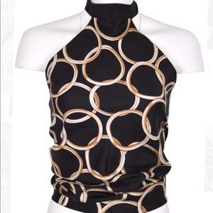 Gucci Black Silk Gold Ring Scarf Halter Top